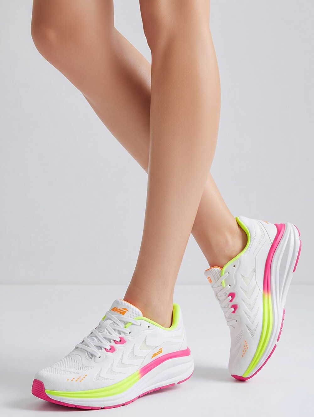 🇬🇪🔥NIB Avia White Neon Pink & Yellow Avi Move Walking Shoes Size 7.5